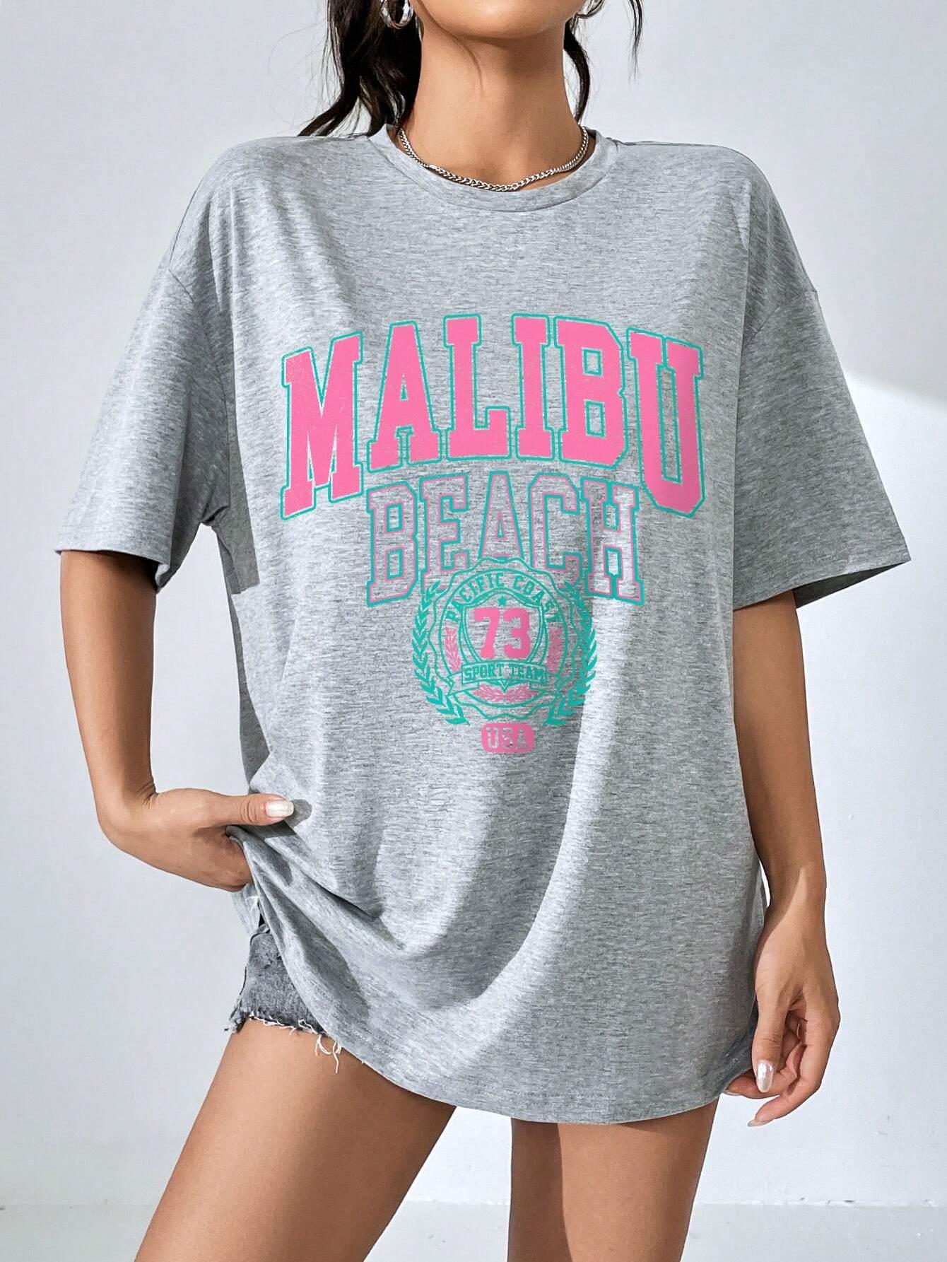 Malibu Beach Letter Print Prin - огляд і ціна Streetwear Brand Tees